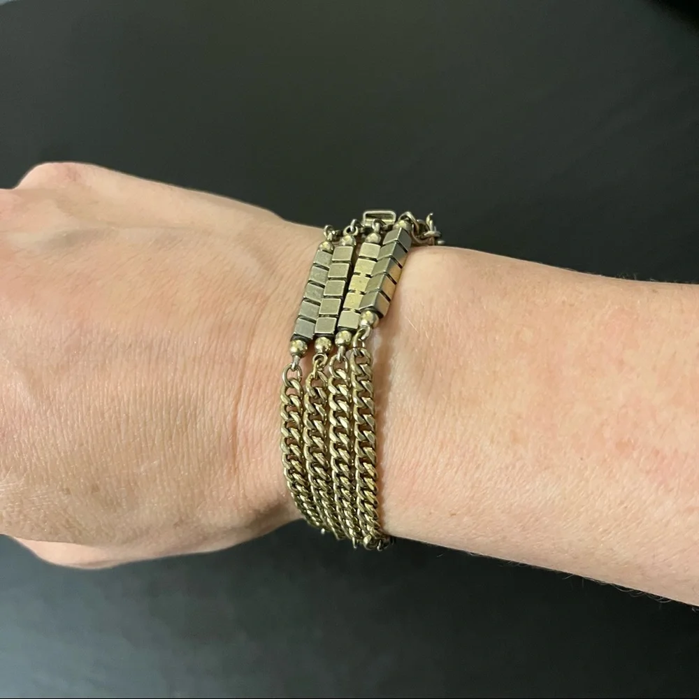 Vintage Monet Gold Tone MultiStrand Geometric Signed Clasp Bracelet
